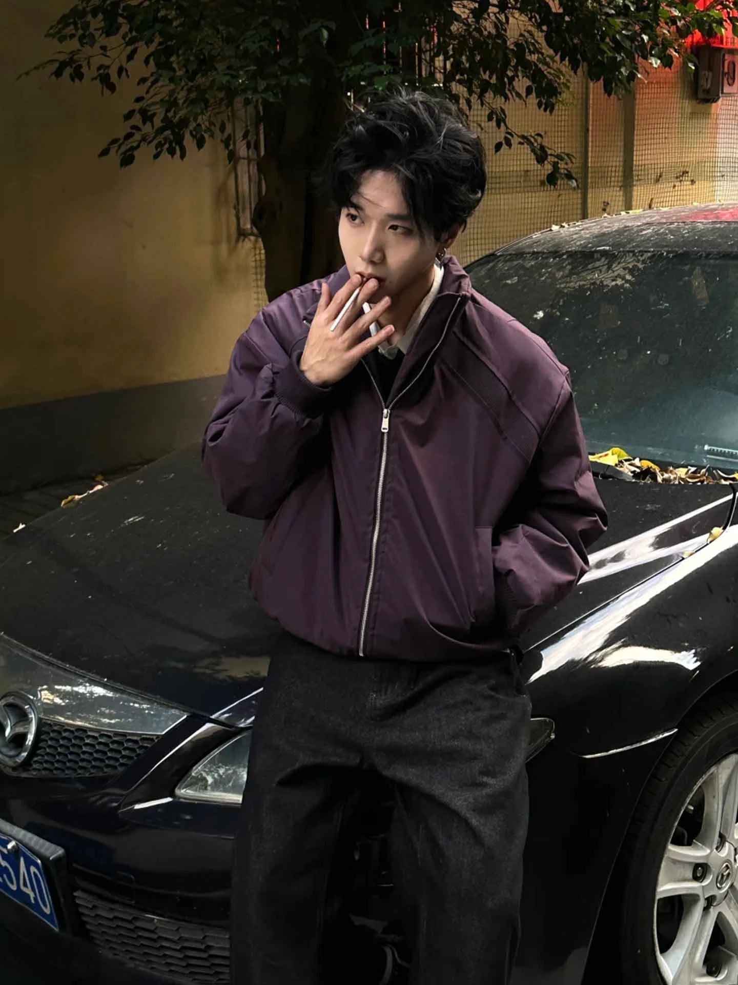 American Sle Bomber Jaet Merlot Purple Men's Spring Flight ort Coat Tee-Proof Baseball Sle Casual Loose Fit Long Sl...