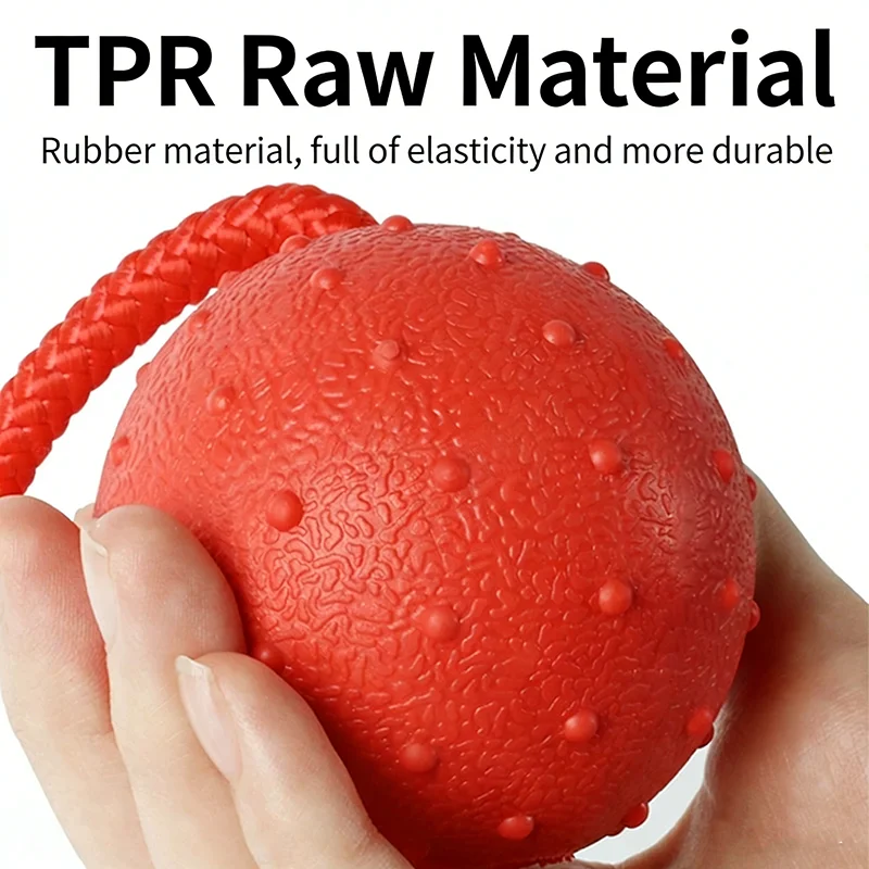 Solid Rubber Dog Ball With Rope Indestructible Bite Resistant Pet Chew Toy High Bounce Training Teething Toy Outdoor Interactive