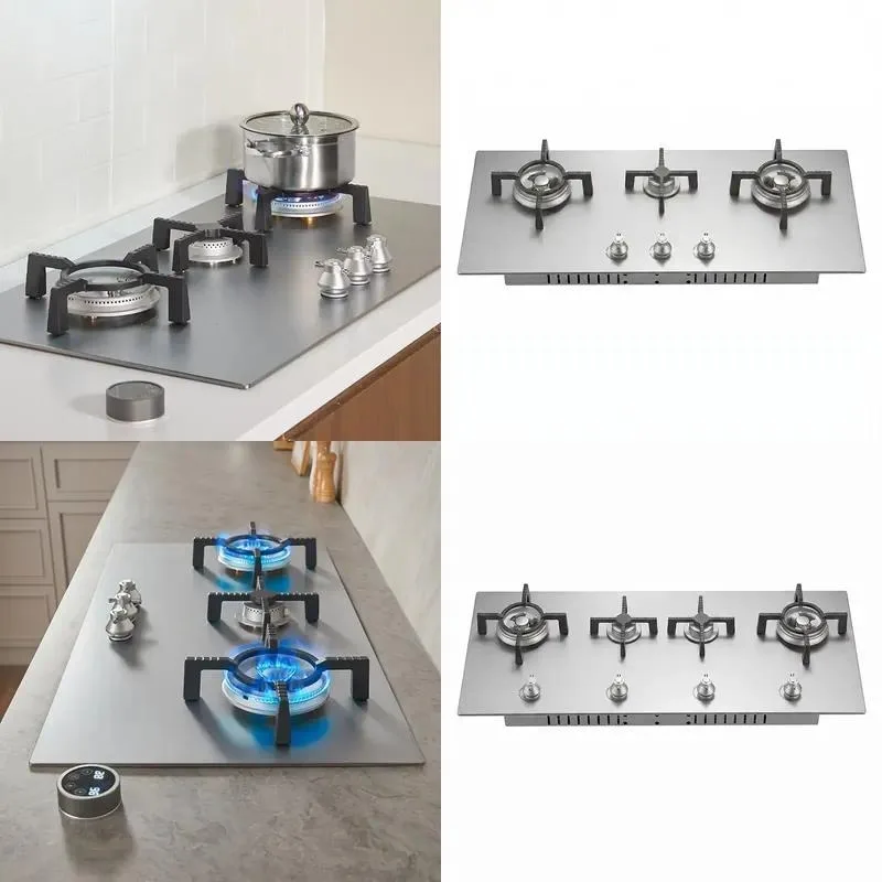 304 Stainless Steel Gas Stove 3 or 4 Burners with Timer High End Household Kitchen Appliance for Cooking