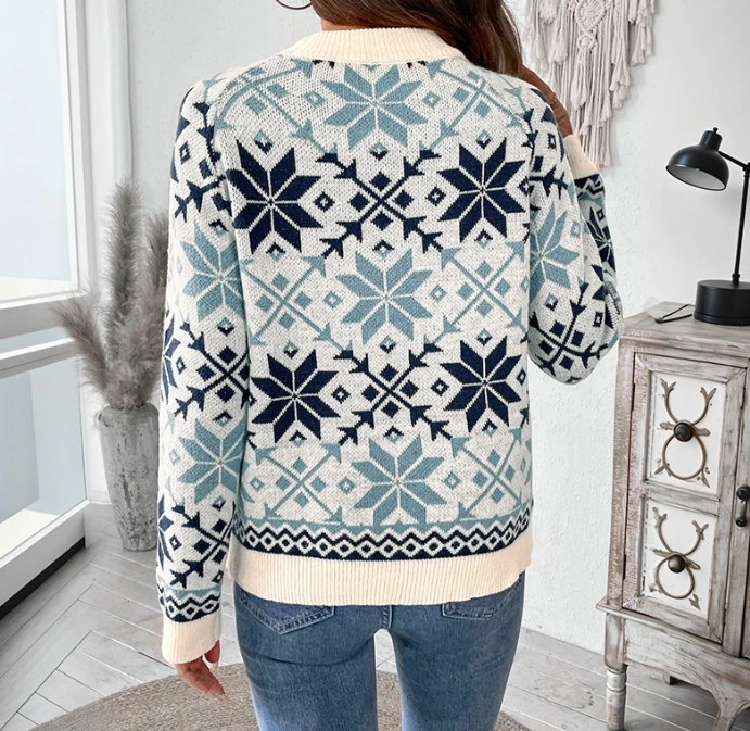 women\'s winter sweaters Christmas Snowflake Knitted Long Sleeve O-neck Women  Elegant Lazy Casual Printed Knitted Sweater Hoodie