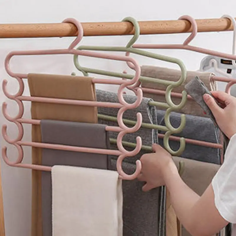 

Pants Hangers Space Saving 5 Tiers Multi-functional Uses Rack Organizer Scarf Hanger Jeans Hangers Trouser Clothes Pants