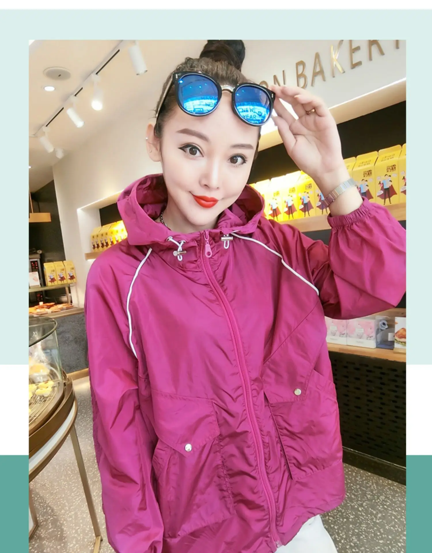 

Oversize Hooded Blue Jackets Womens 2023 Spring Summer Thin Casual Cropped Chaquetas Sun-Protective Clothes Long Sleeve Tops