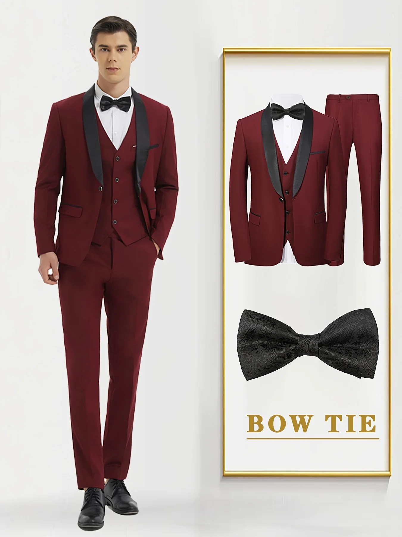 

British Style Men's Suit Set (Jacket+Vest+Pants+Bow Tie) - Slim, Elegant, Multi-Occasion