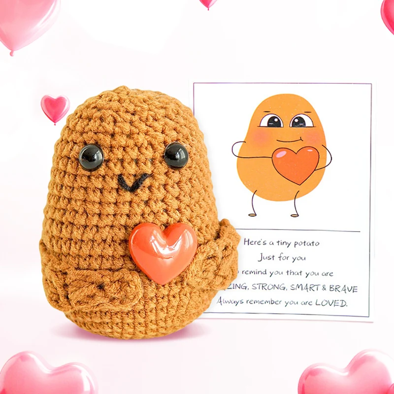 Cute Handwoven Positive Energy potato Funny Crochet Knitting Doll With Positive Card lovely Birthday Gift Home Room Decoration