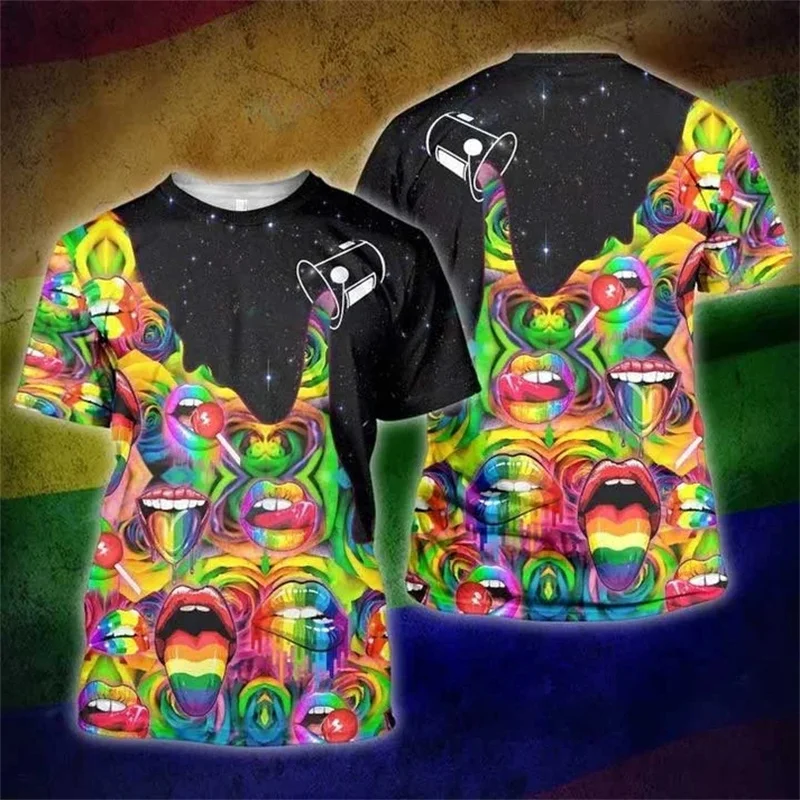 3D Printed Rainbow T Shirt Men Women Summer Trendy Hip-hop Streetwear O-neck Short Sleeves Tee Tops LGBT Rainbow Liker Clothing