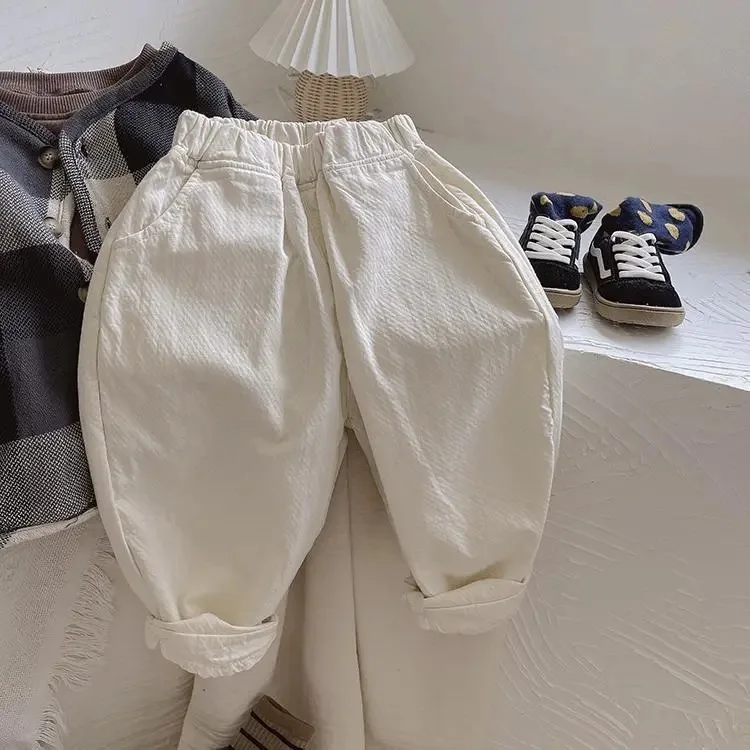 2025 Autumn New Children Loose Trousers Solid Boys Loose Pants Fashion Girls Pocket Pants Baby Harem Pants Cotton Baby Clothes image 3
