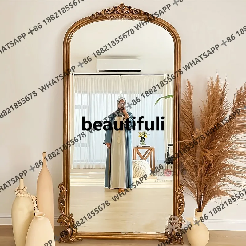 

European full body French floor-to-ceiling American carved living room home wall-mounted retro full-length mirror