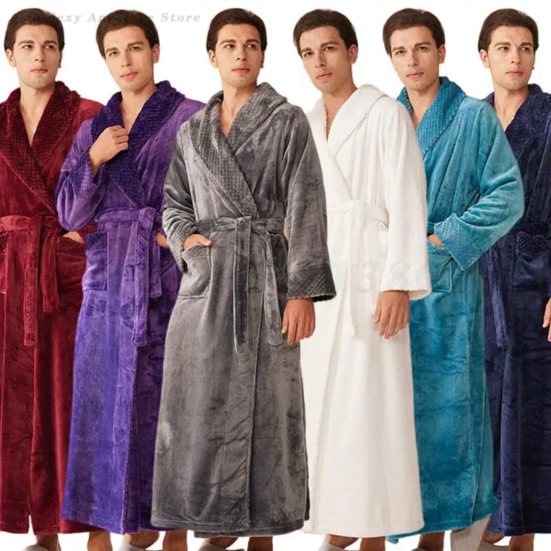 

Thicken Flannel Long Robe Men's Sleepwear Loungewear Autumn Winter New Homewear Negligee Coral Fleece Warm Nightgown Bathrobe