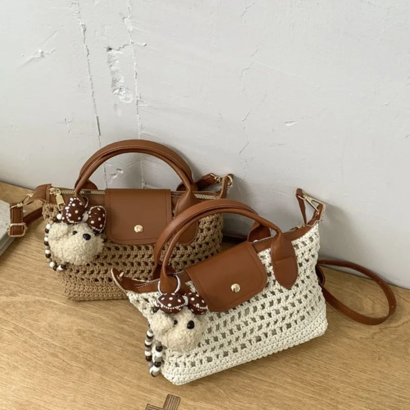 Handwoven dumpling bag women's travel bag niche hand-woven straw bag shoulder messenger bag