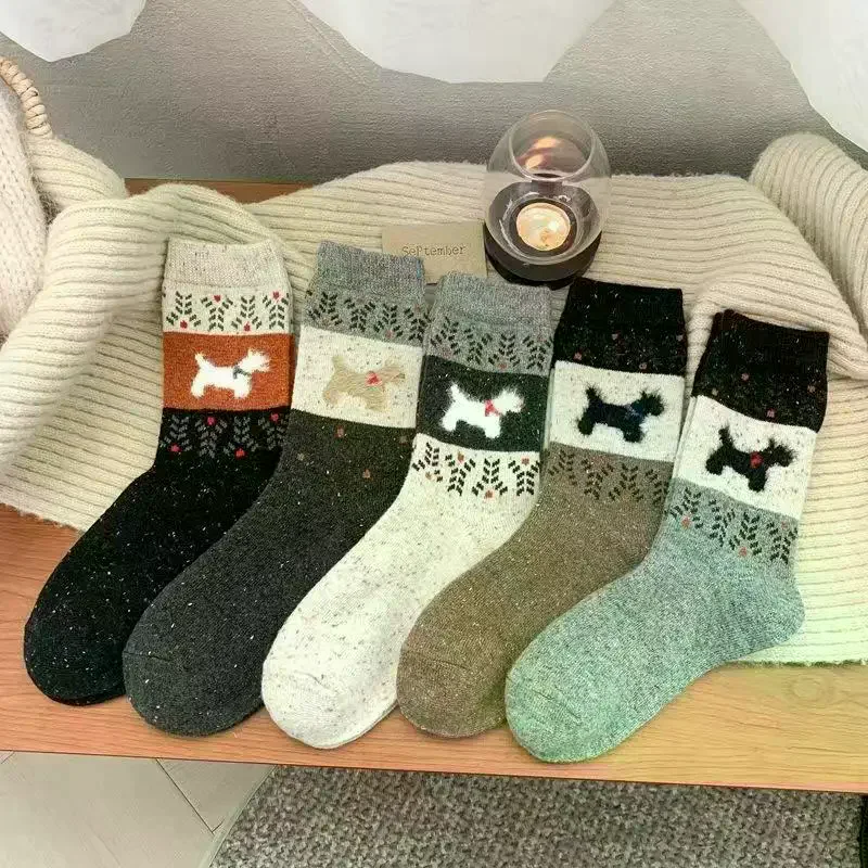 

1/5Pairs Cartoon Dog Pattern Women's Socks Harajuku Breathable Autumn Winter Mid-tube Socks Soft Christmas Gifts Stockings