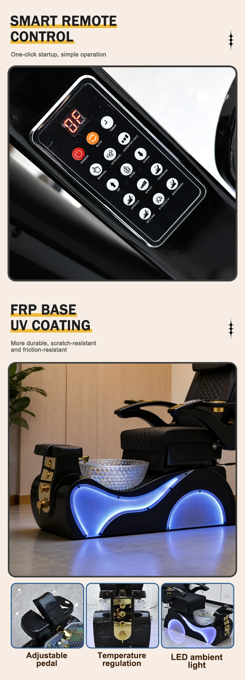 Elektrischer Pediküre-Spa-Stuhl mit LED-Licht, Rückenmassage PU-Leder Maniküre-Pediküre-Sofa für Nagelstudio-Einrichtung – Detail 7
