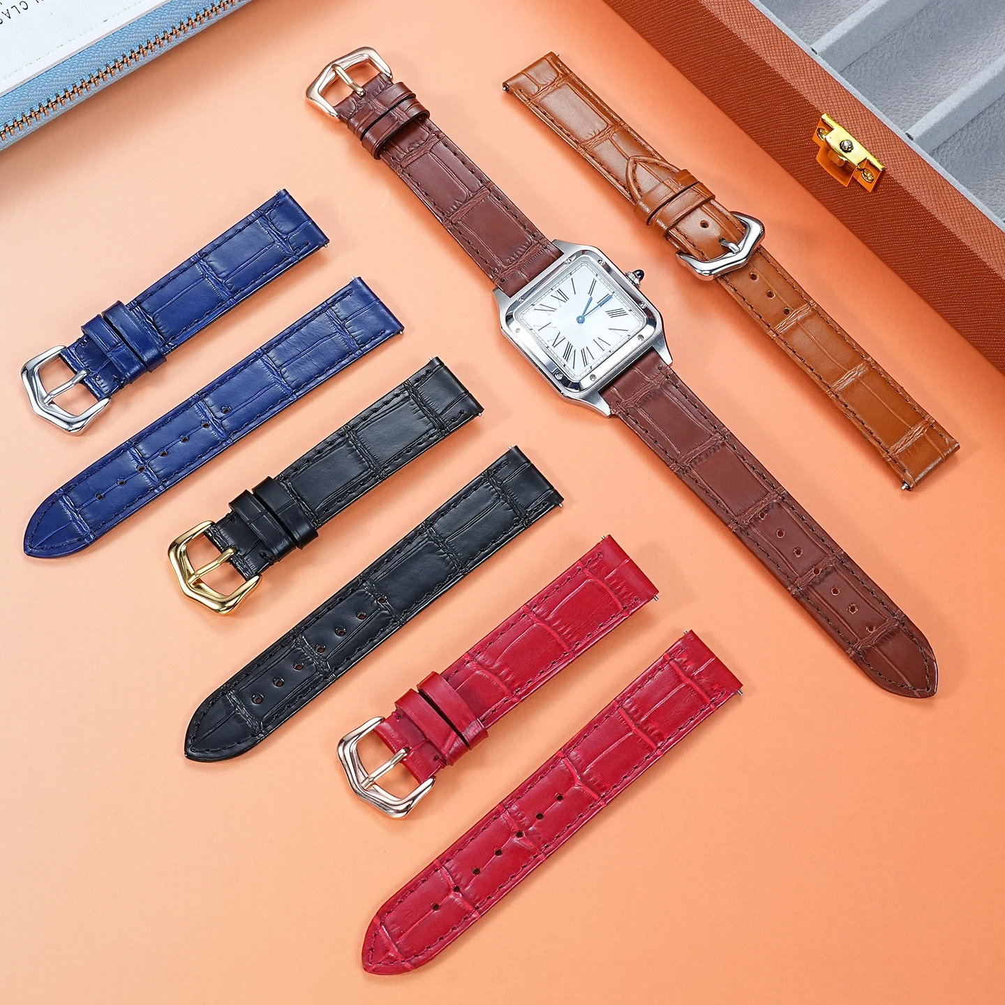 Universal Strap for Cartier Tank, London, Solo, and Santos Ultra-Thin Leather Watch Bands for Men and Women 15mm 17mm 18 20mm view 2
