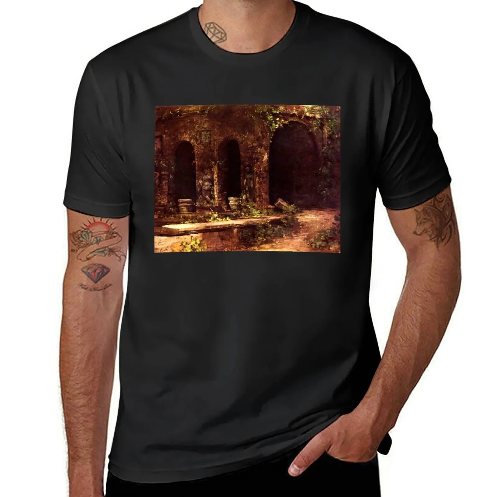 Carl Blechen - Grotto in The Park of The Villa d'Este - 1828 T-Shirt plain shirts graphic tees blacks mens t shirt graphic