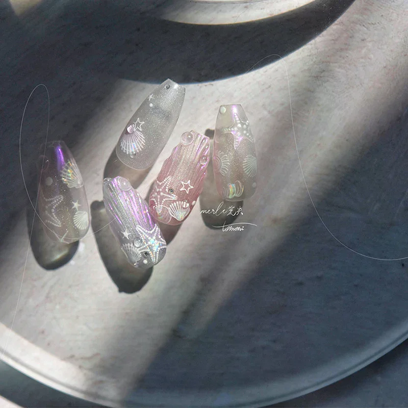 لامعة قذيفة ضوء الليزر البحر قذيفة محارة نجم البحر ستار لاصق مسمار الفن ملصقات الشارات مانيكير رائعة الحياة البحرية سحر #3