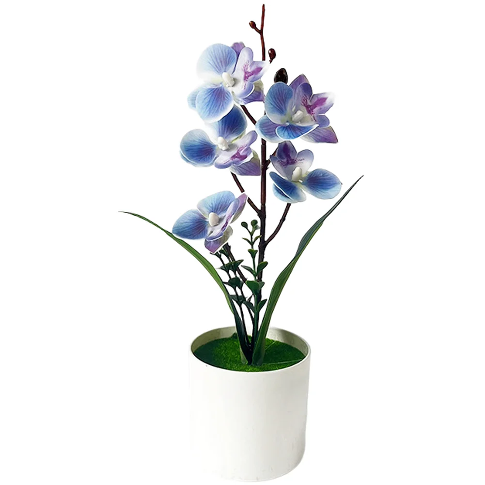 Compact Artificial Phalaenopsis with Proportional Dimensions and Botanical Accuracy in White Pot for Small Space Decor
