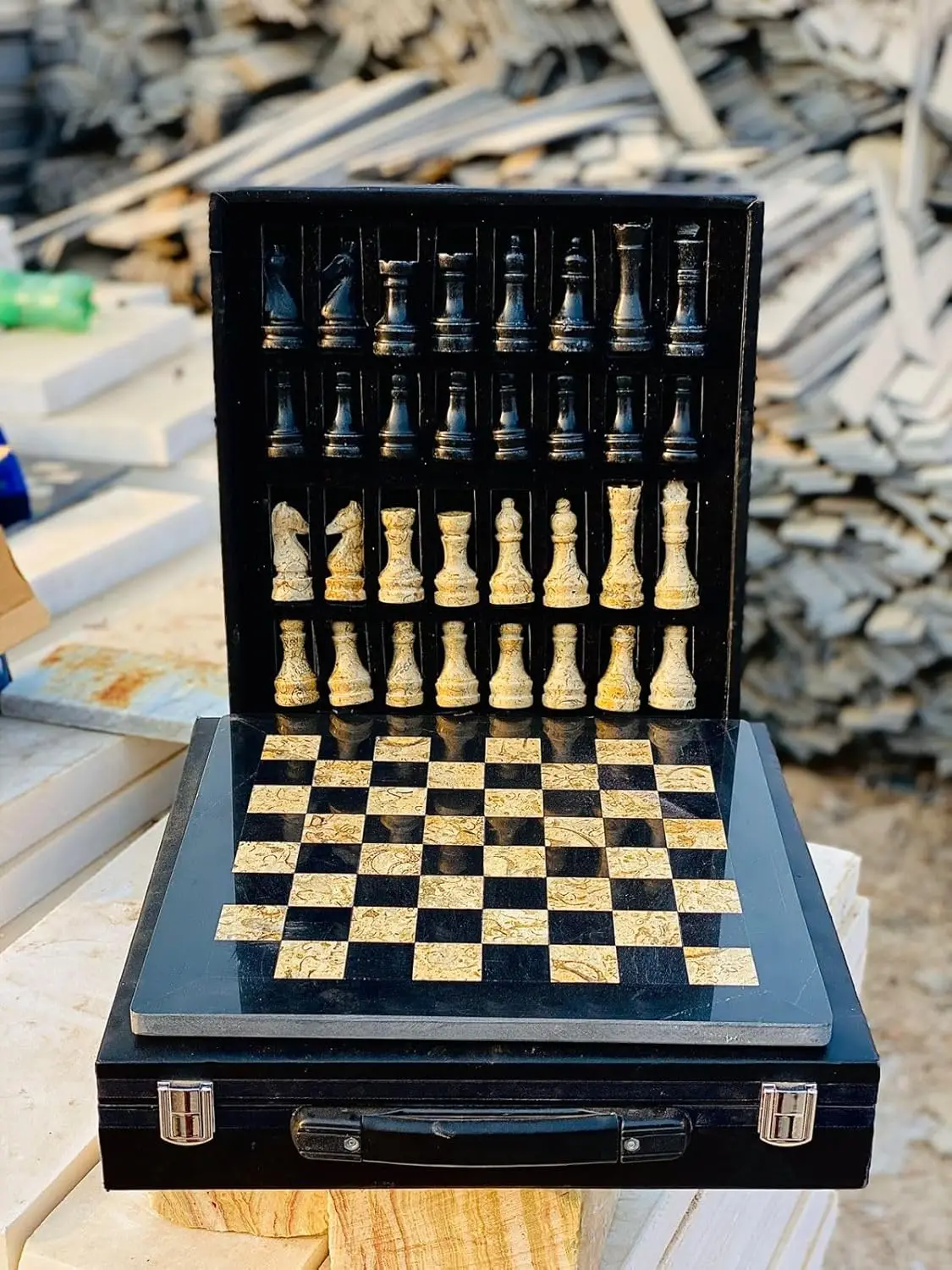 

12 Inch Handmade Onyx Marble Chess Set in Rexine Box, Black Coral – Perfect Gift