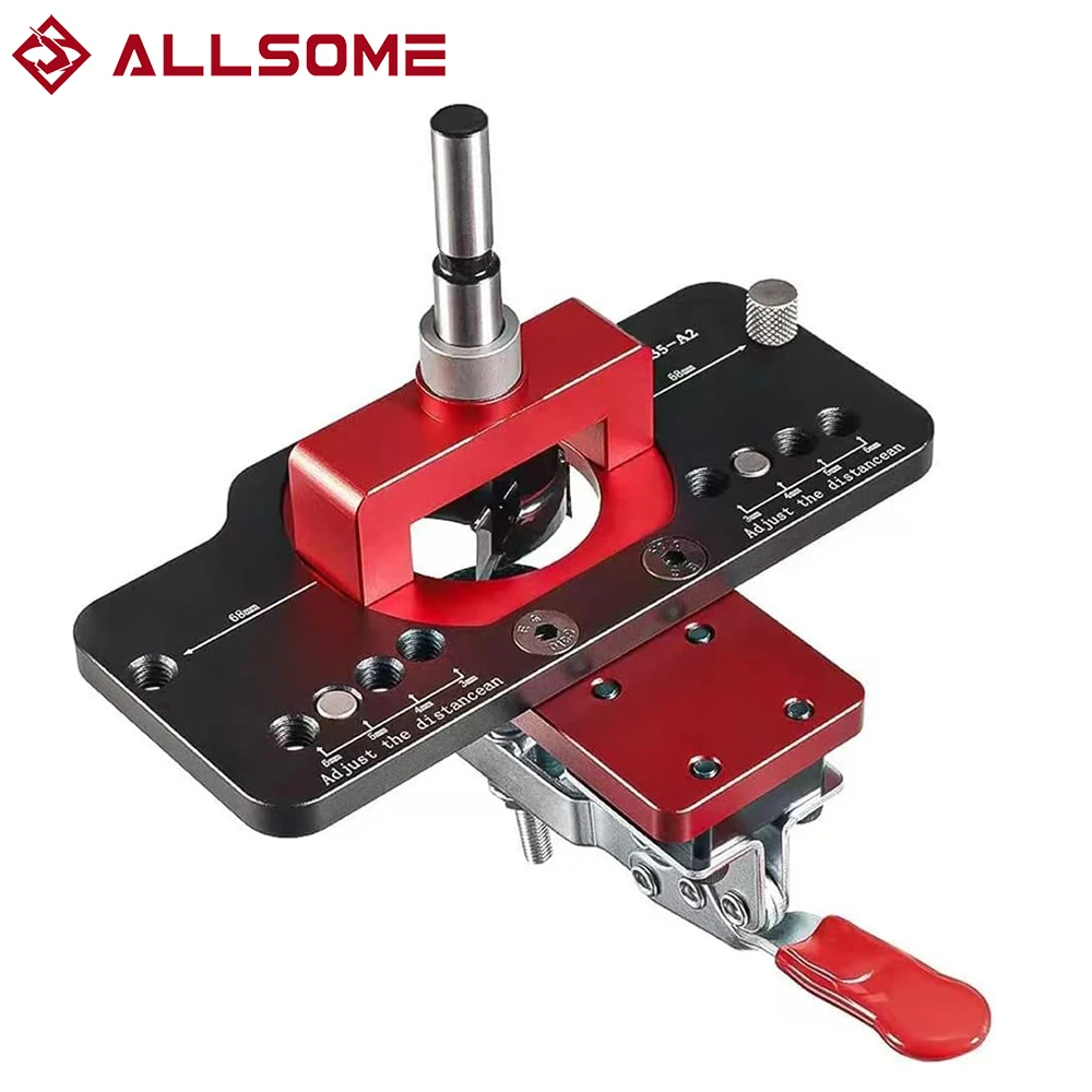 Allsome 35mm Concealed Hinge Jig Kit Woodworking Hole Drilling Guide Locator,Aluminum Alloy Hole Opener Tools Puncher Template