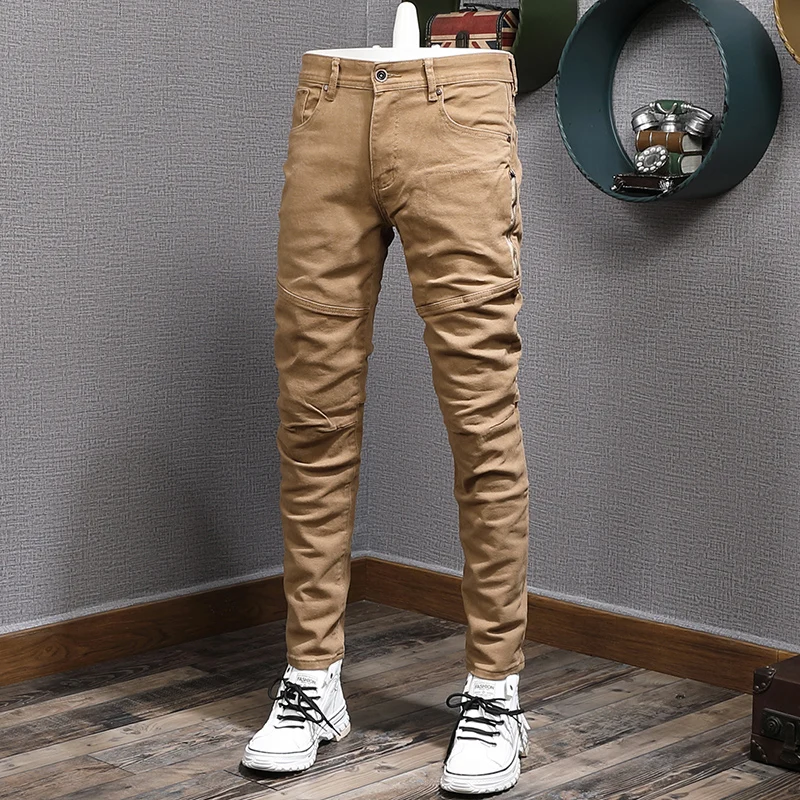 Streetwear Fashion Men Jeans Elastic Camo Trousers Spliced Designer Jeans Men Multi Pockets Hip Hop Cargo Pants Hombre