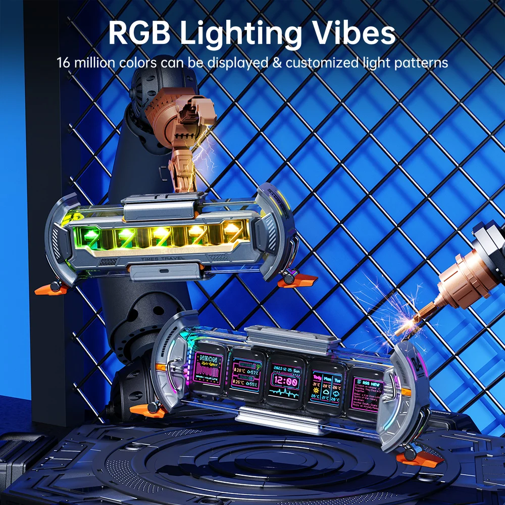 ملحقات مكتب الألعاب Times Gate Cyberpunk RGB - شاشة IPS Pixel DIY لإعدادات ألعاب الكمبيوتر ومكاتب غرف الألعاب