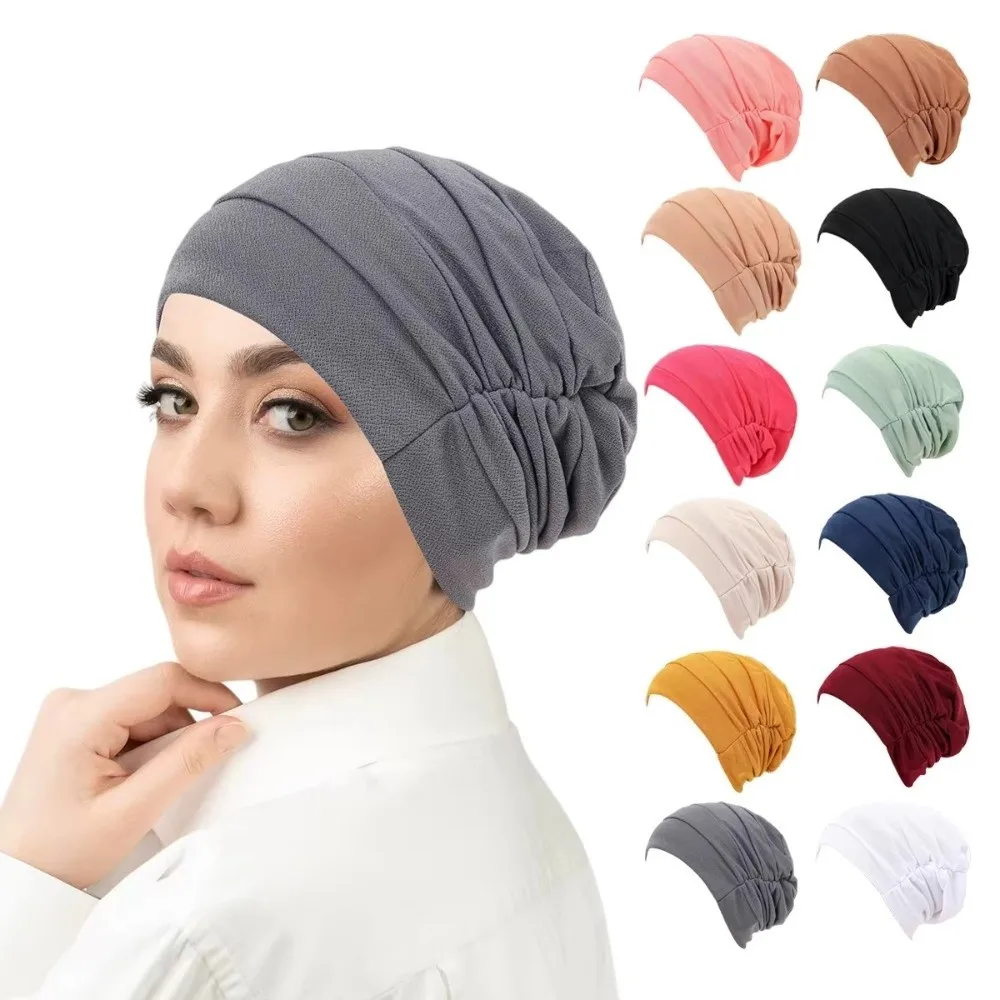 Vintage Hijab Caps Wrap Style Elastic Twist Knot Turban Hat Soft Polyester Breathable Cancer Chemo Hat Women Headwear