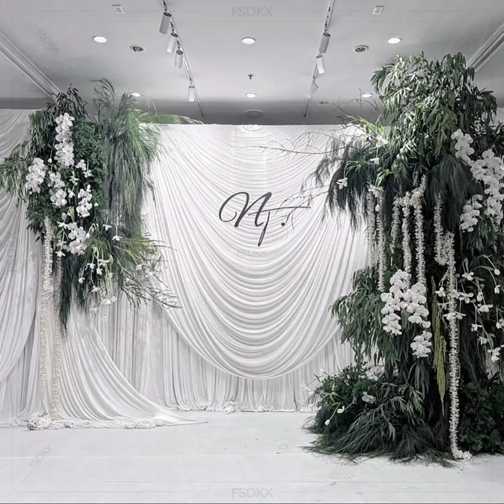 FSDKX Cheap White Ice Silk Cloth Wedding Party Backdrop Drape Curtain Birthday Party Stage Backdrop
