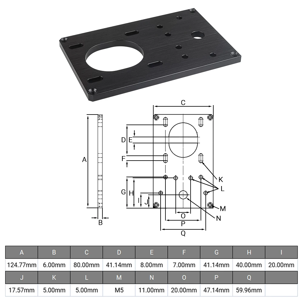 4Pcs/Lot Openbuilds Aluminum Nema23 Reduction Stand Off Plate T6*125*80mm Black Anodized