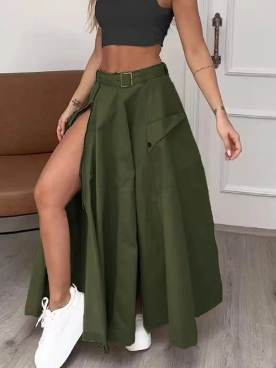 

Женский летний повседневный комплект из 2 предметов: укороченный топ и длинная юбка с высоким разрезом