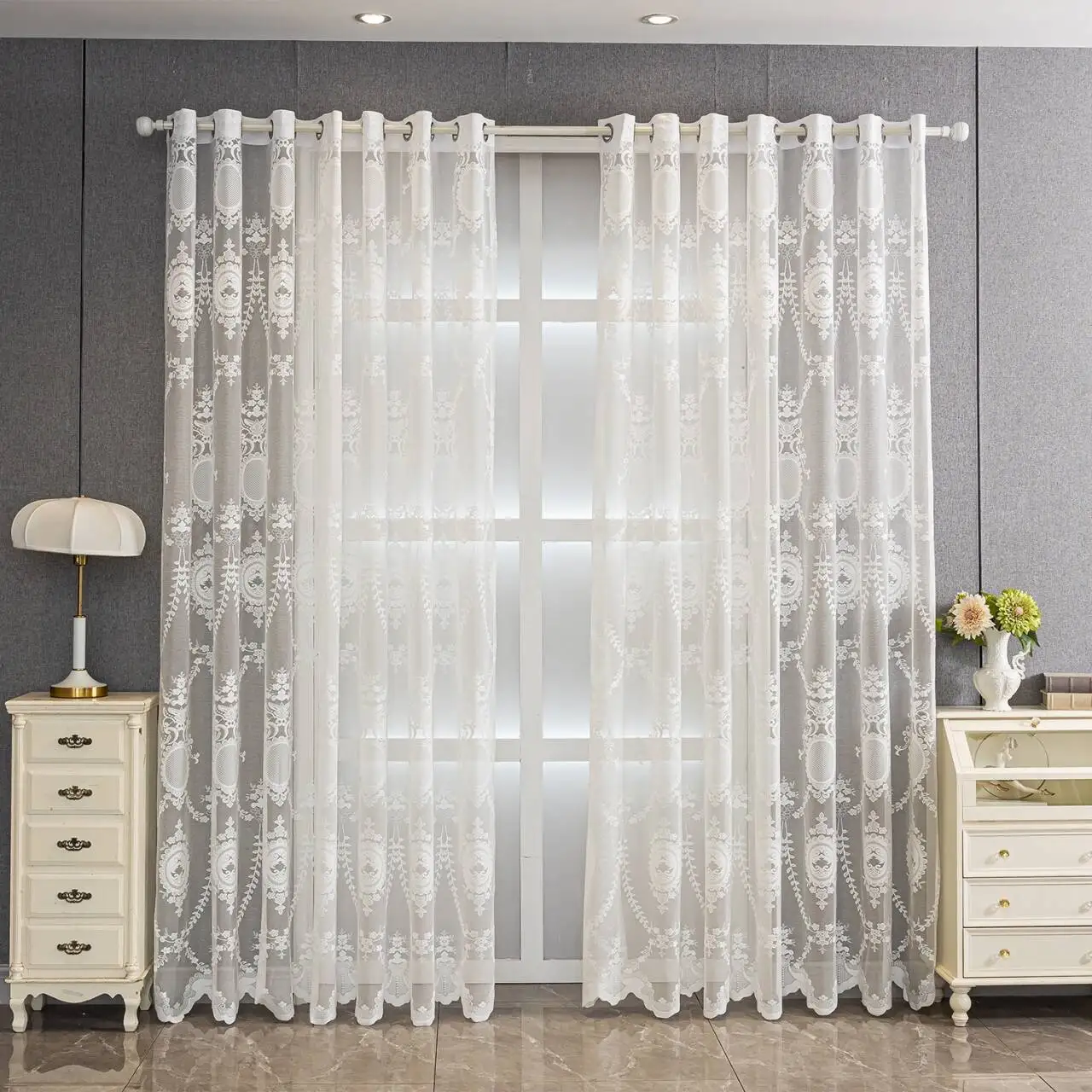 1pc Luxury Embroidered Window Curtain, Modern Living Room Bedroom Sunshade, French Style Transparent Balcony Drapery, Home Decor