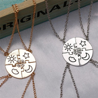 3/4 Pcs/set Round Sun Star Moon Pendant Necklace Fashion Best Friend Forever Friendship BFF Men And Women Charm Choker