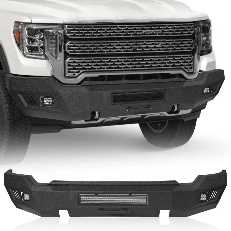 High Quality Steel Front Bumper Textured Black License Plate Mount Fit Sierra 2500HD 3500 2020-2023