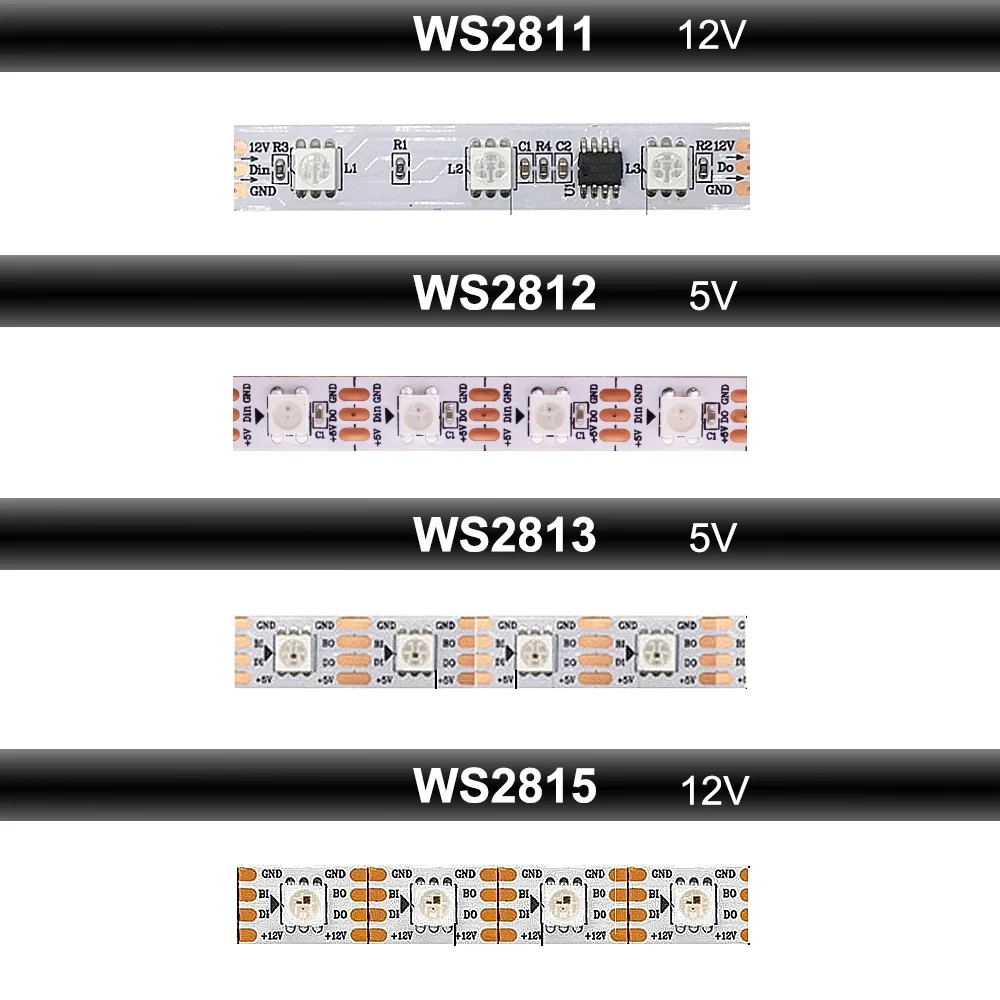 WS2812B WS2813 WS2815 WS2811 RGB LED Strip Individually Addressable 30/60/144pixels/Leds/M Tape Light IP30/65/67 DC5V DC12V