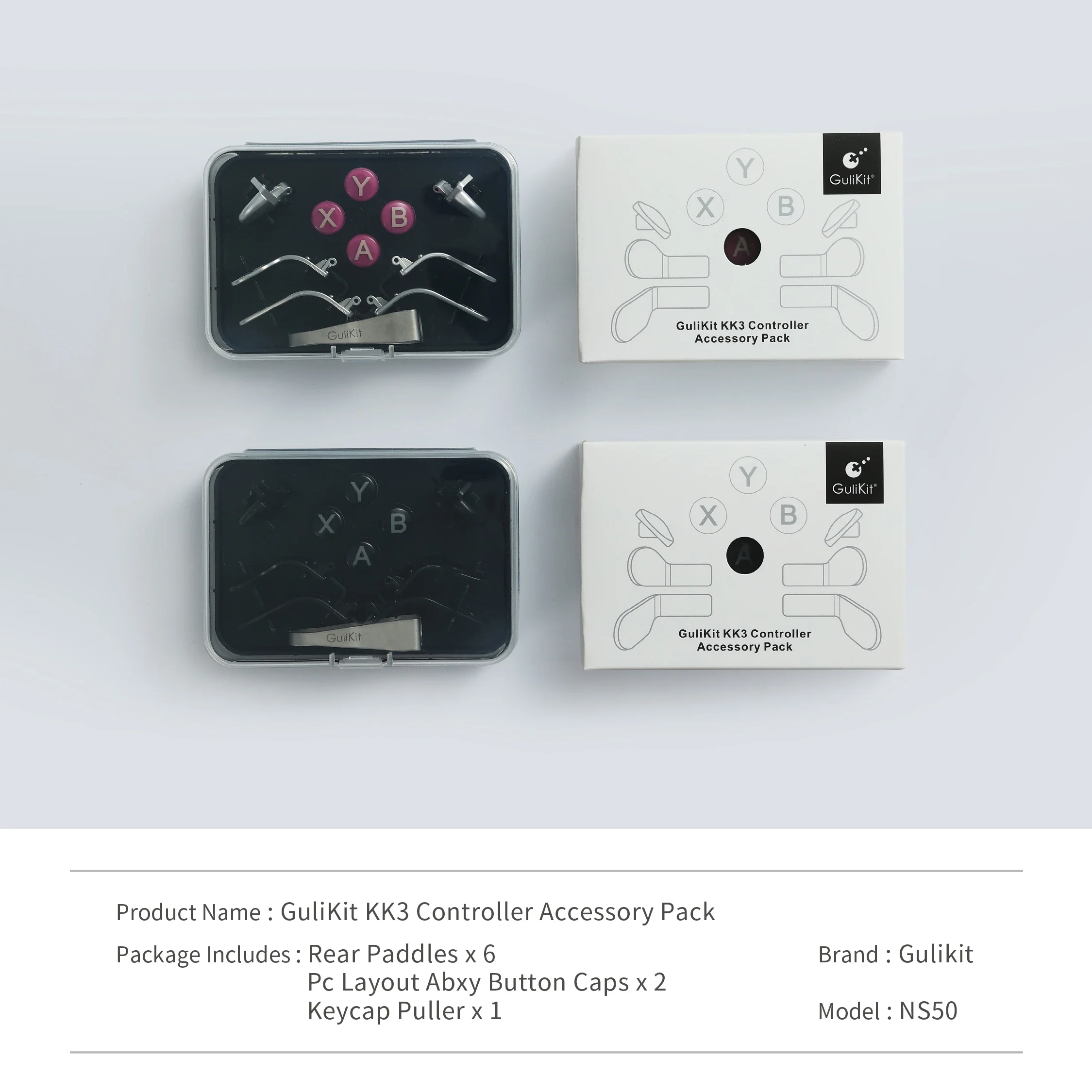 Confezione di accessori per controller GuliKit KK3 con 6 palette posteriori, 4 pulsanti ABXY con layout PC, 1 estrattore per copritasti per GuliKit KK3 Max KK3 Pro