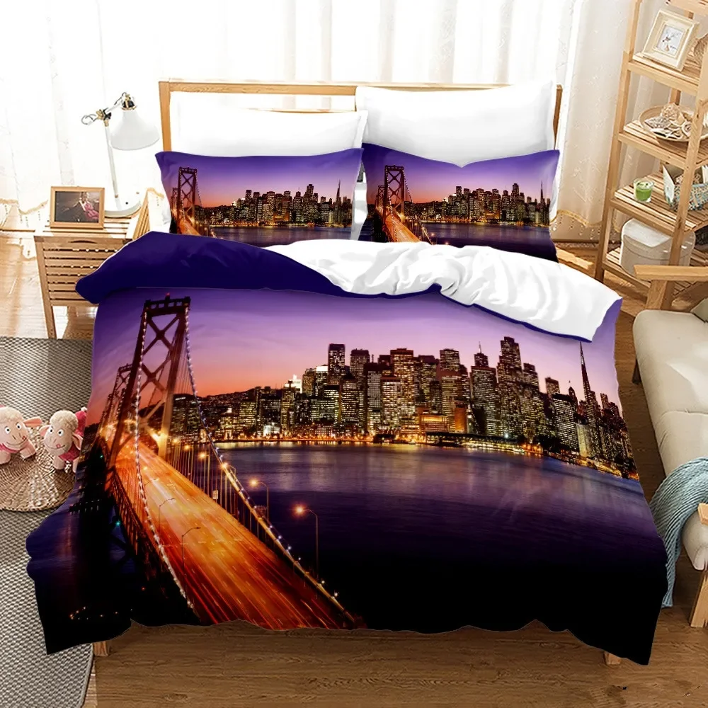 New York City Night View Bedding Set Queen King Size Comforter Cover / Duvet Cover Pillowcase Set Soft Home Textile Bedclothes