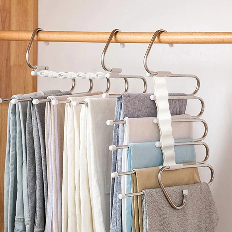 

Pants Hanger Clothes Organizer Jeans Rack Multifunctional Saves Space Closet Storage Organizers 5 in 1 Wardrobe Trouser Shelves