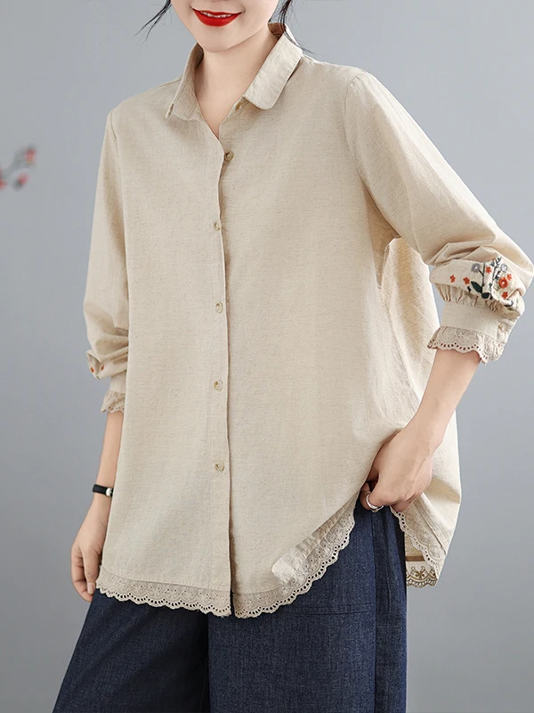 

Spring 2026 Women's Long Sve Collared irt Embroidered Design Sensation Faionable Versatile Polyester Fiber Non-Sinking
