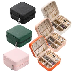 Caja de almacenamiento de joyas portátil, organizador de viaje, estuche de joyería, almacenamiento de cuero, pendientes, collares, anillos, exhibición de Joyas