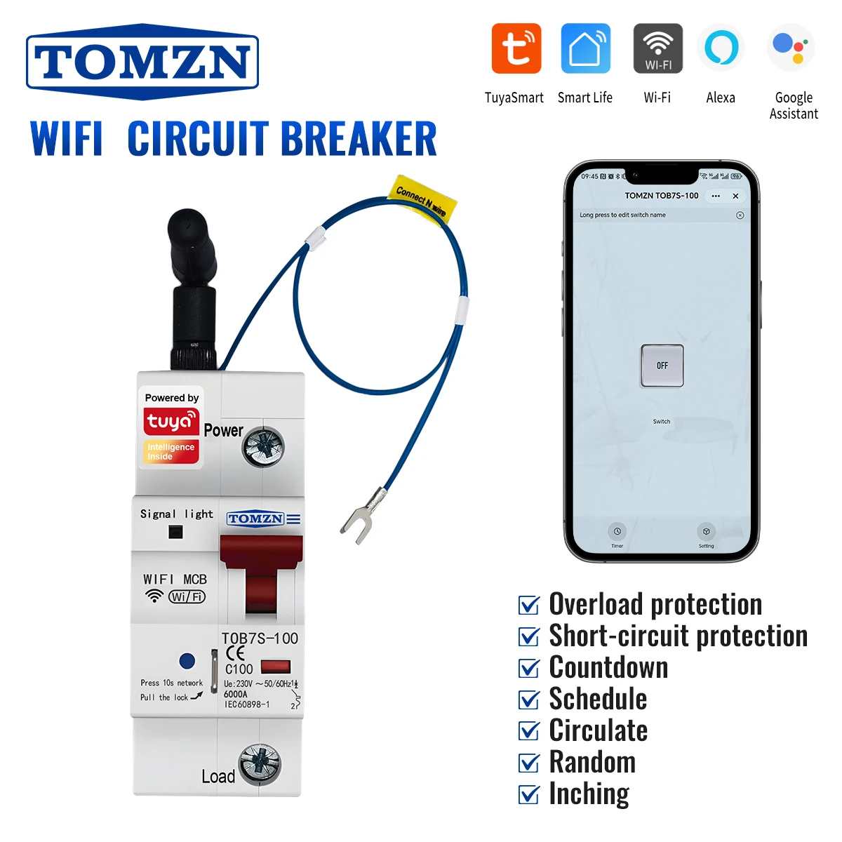 

WIFI MCB Tuya Smart Device Lockable Overload Protector Short-circuit Protection Countdown Schedule Circulate Random Inching