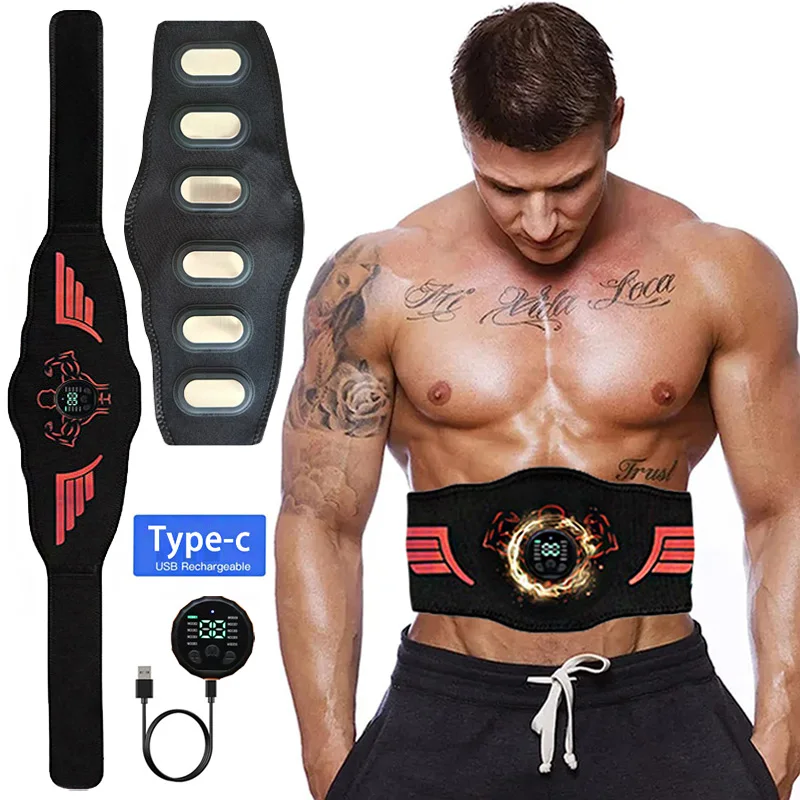 EMS Muscle Stimulator Abs Trainer Belt Electric Abdominal Muscle Toner USB Rechargeable Belly Waist Lose Weight Fitness Training