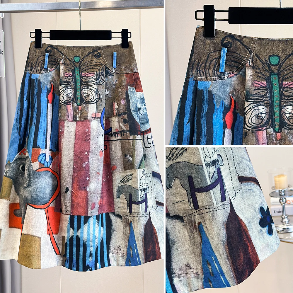 Casual Cotton Linen Double Layered Umbrella Skirt Women's Spring Autumn New Style Retro Artistic All-Match Mid-Length Skirt