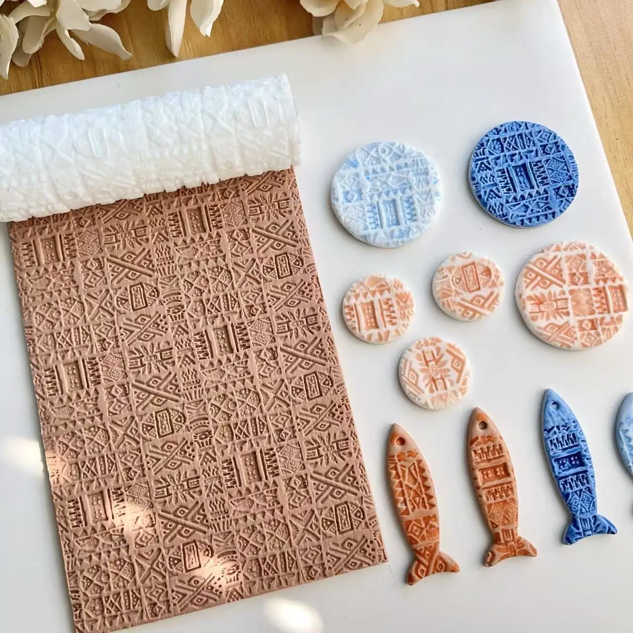 Bohemian textured polymer clay seamless textured roller, traditional patterned polymer clay earrings polymer clay cutter