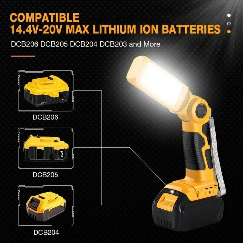 Imagem -02 - Luz de Trabalho Portátil Led para Iluminação Exterior Lanterna para Makita Bosch Milwaukee Dewalt Ryobi Bateria de Lítio 18v Oficina Camping