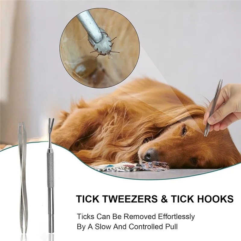 A74E-Tick Removal Tool 8PCS Kit With Storage Box, Tick Tweezers, Comb, Magnifying Glass, Dog Tick Remover