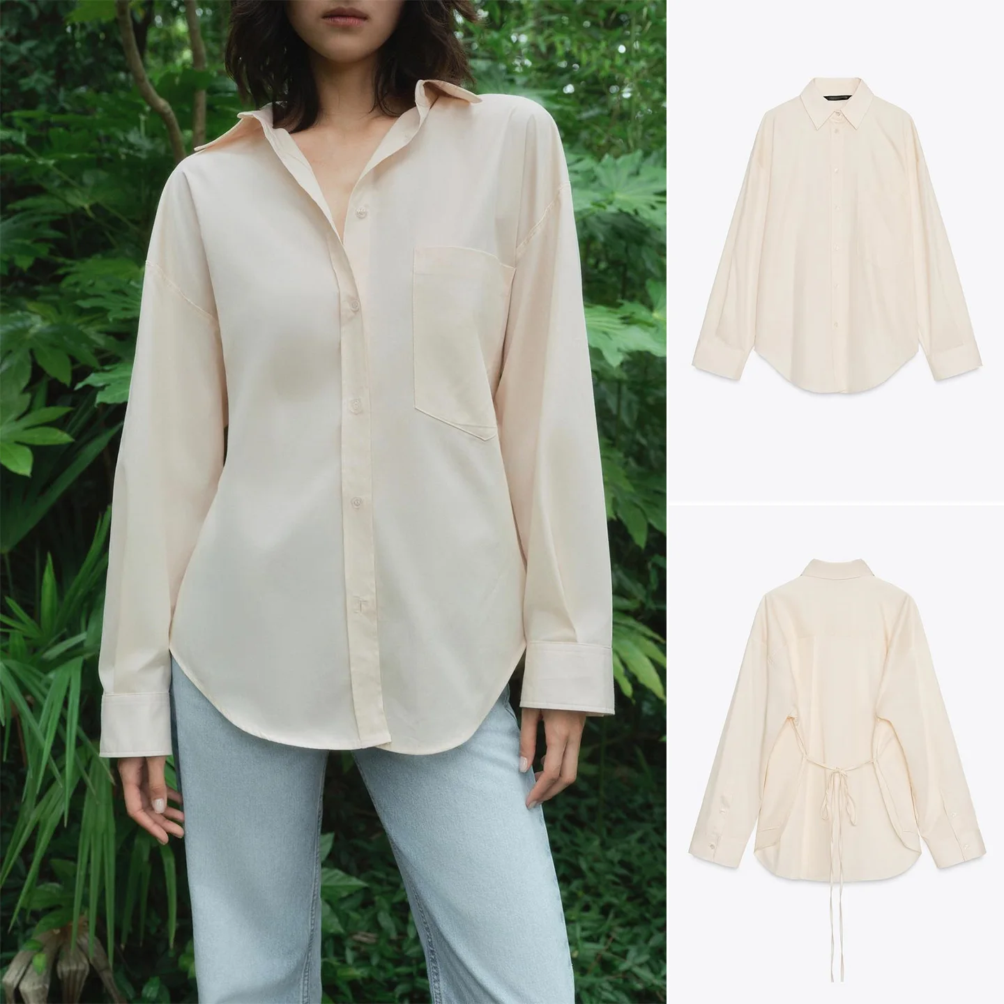 

Autumn 2025 New Knot Long Sve Loose Fit irt Stand Collar Fall Faion Ladies' Premium Polyester Casual Wear