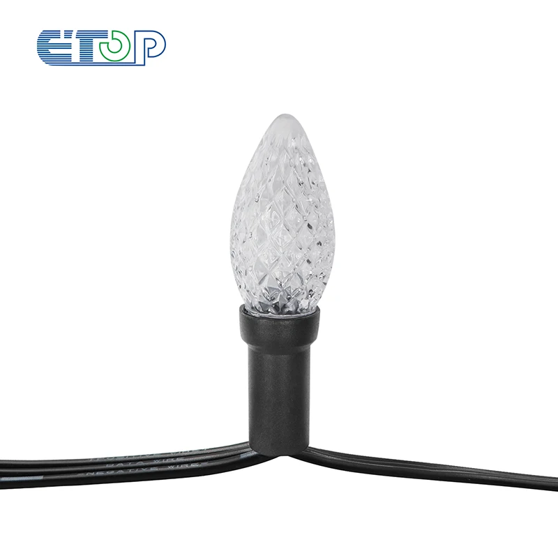 50Node Beralamat RGB C9 DC12V WS2811 LED Lampu Tali Pixel Natal; 6 Inci (15Cm) Jarak Kawat; Semua Kawat Hitam; IP68