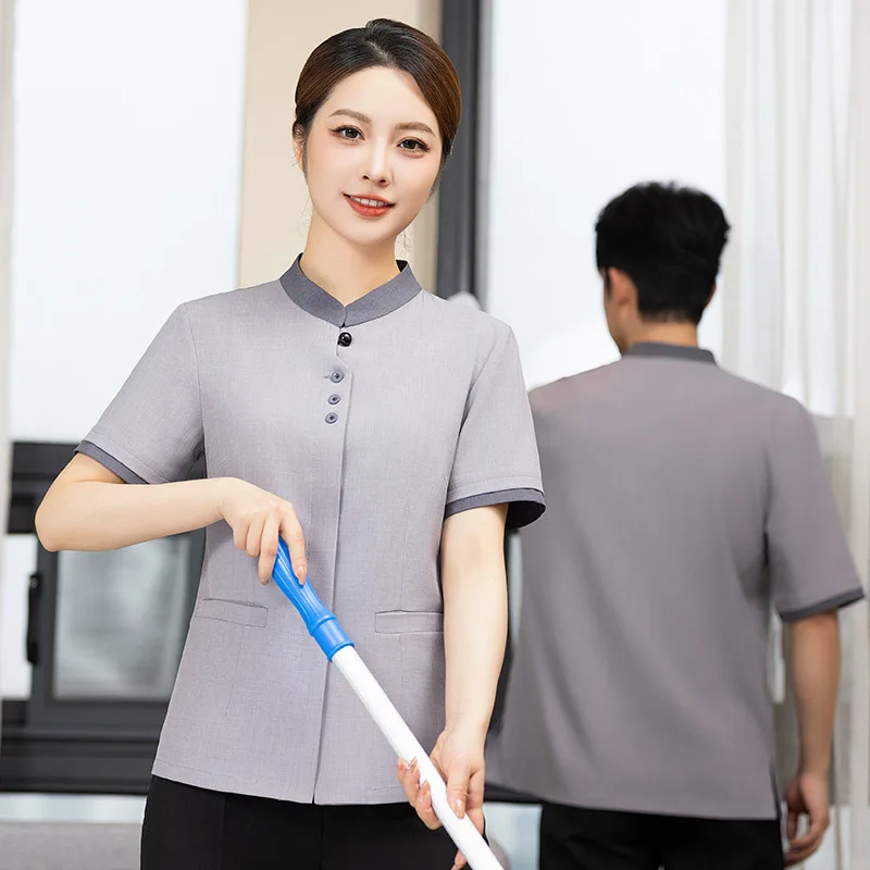 

Short Sleeve Summer Cleaning Work Uniform for Hotel Guest Room Property Mall Cleaning StaffPACleaning Uniform Set