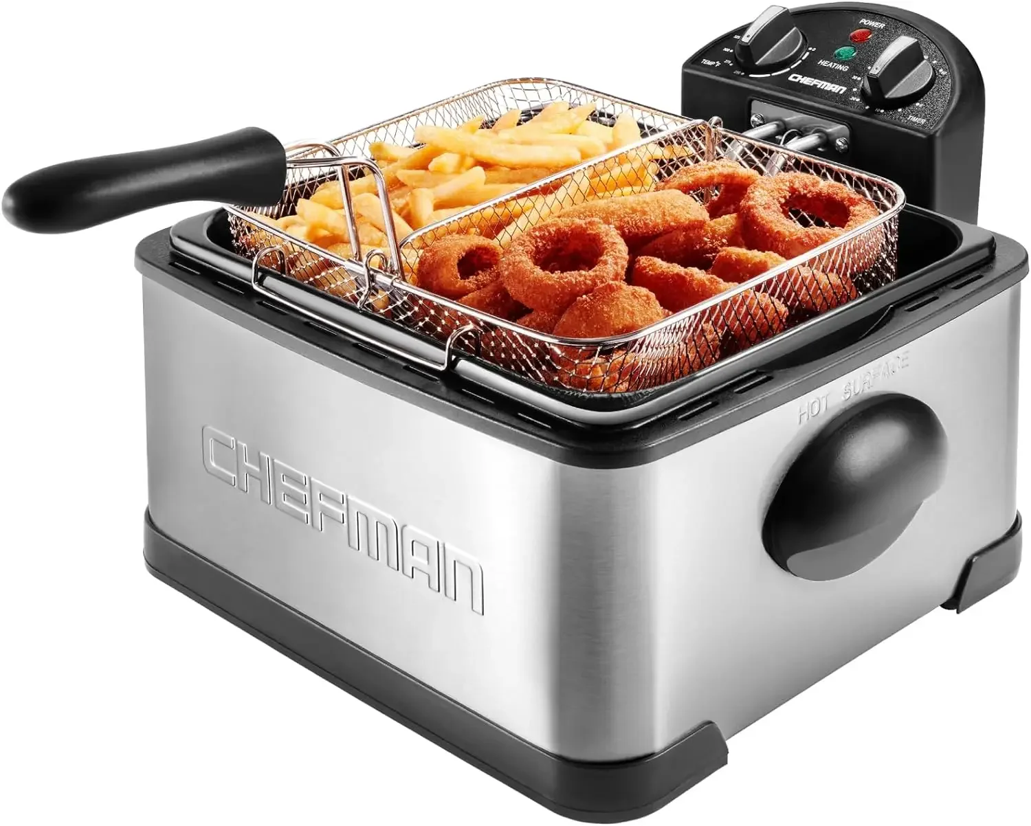 

NEW 4.5L Dual Cook Pro Deep Fryer with Basket Strainer and Removable Divider, Jumbo XL Size, Adjustable Temp & Timer