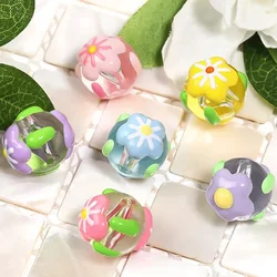 Transparent Hand-painted Flower Round Loose Beads, DIY Handmade Pen, Mobile Phone Chain, Jewelry Accessories, 18mm