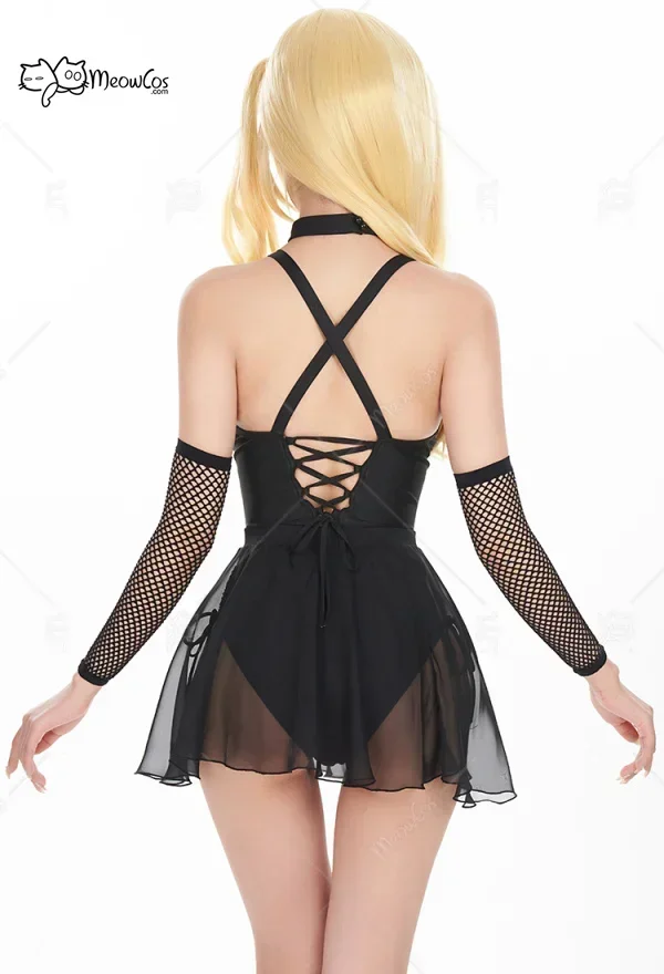 Meowcos Miss Misa Gothic Black One Piece Swimsuit With Sarong One-piece Swimwear and Tulle Skirt with Sleeves