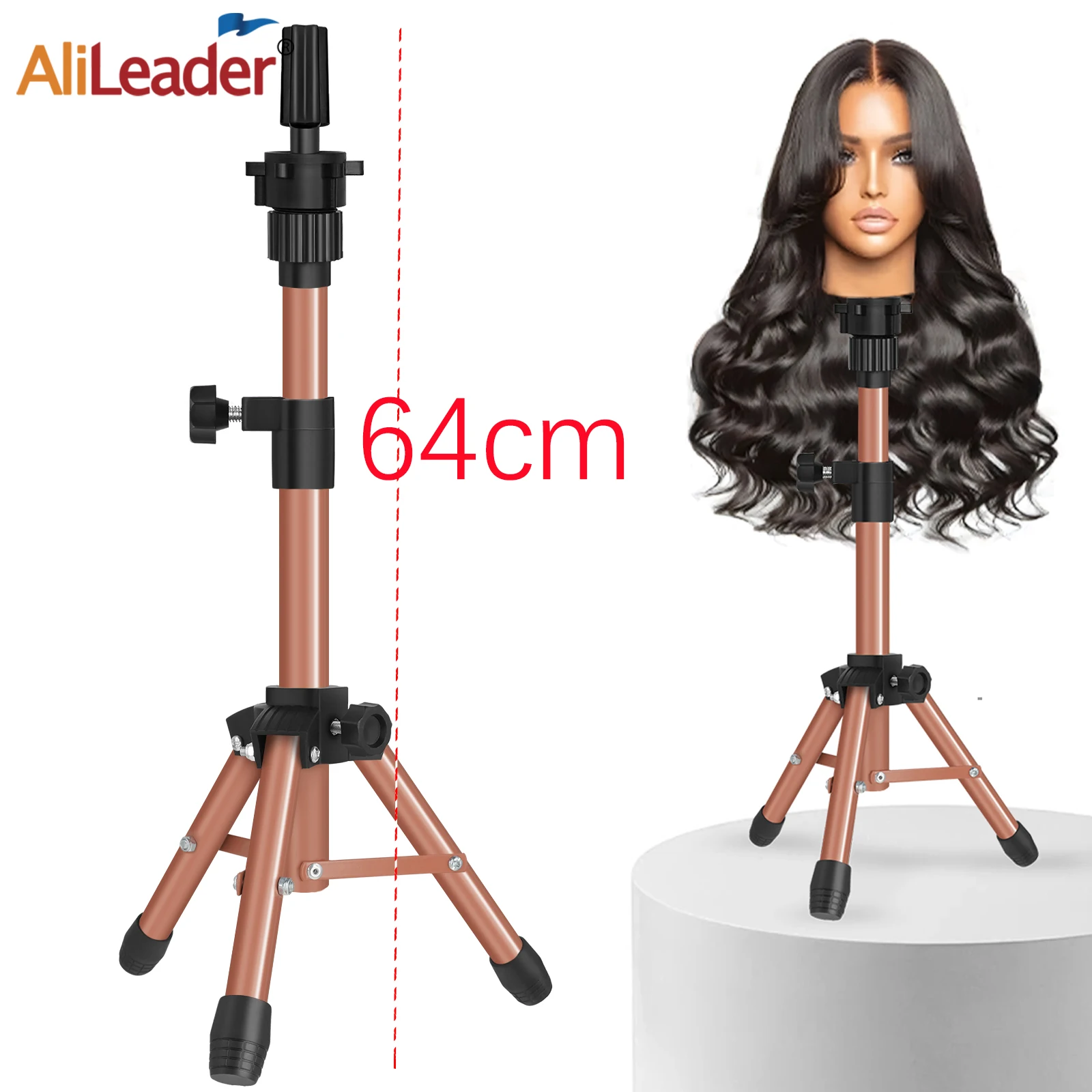 64Cm Wig Tripod Stand Wig Head Stand Model Head Holder Adjustable Wig Head Holder Stand Tripod For Mannequin Head Stand Holder