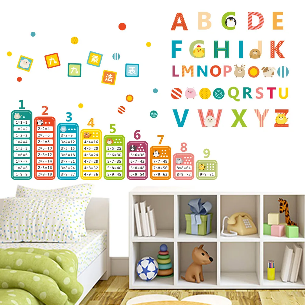 Cartoon 26 letter animal wall stickers 99 multiplication table wall stickers children's room kindergarten classroom murals